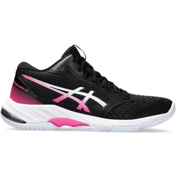 ASICS Women’s Netburner Ballistic Flytefoam 3 Volleyball Shoes In Black/Hot Pink - Picture 3 of 7